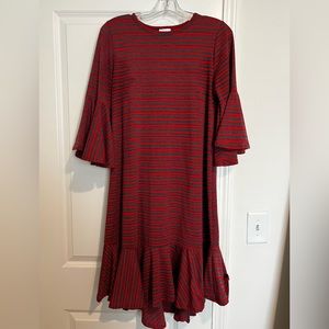 LIKE NEW LulaRoe sz M Red and Gray striped Maurine Swing Dress